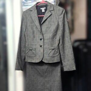 Ann Taylor Gray Plaid Skirt Suit | Ruffle Hem Blazer Set